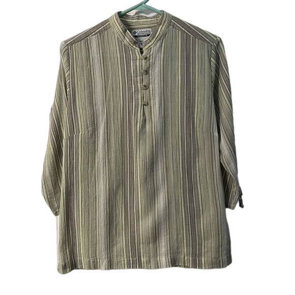 Columbia Tops - Columbia Womens Large Striped Gauze Mandarin Collar Top White Green